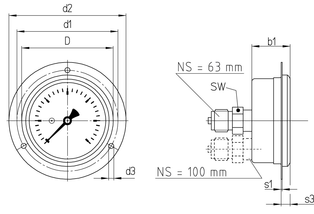 IMPA 653297 — Gauge pressure w/glycerine, rear/front 0-600bar 80mm g1/2"
