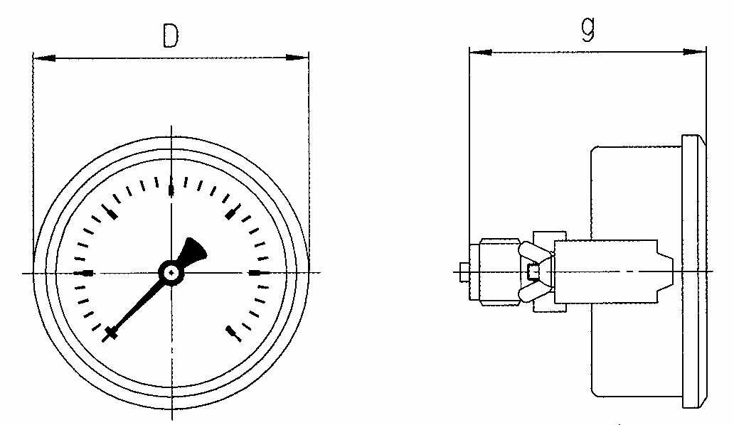 IMPA 653335 — Gauge pressure glycerine rear, u-clamp 0-100bar 80mm g1/2"