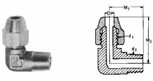 IMPA 733754 — Elbow flared 90deg brass, w/male end 1/4"xpt1/4