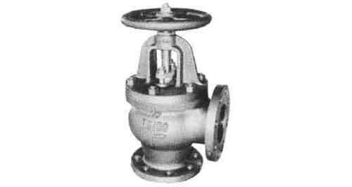 IMPA 751124 — Angle valve screw down check, c-iron flanged f7354 5kg-300mm
