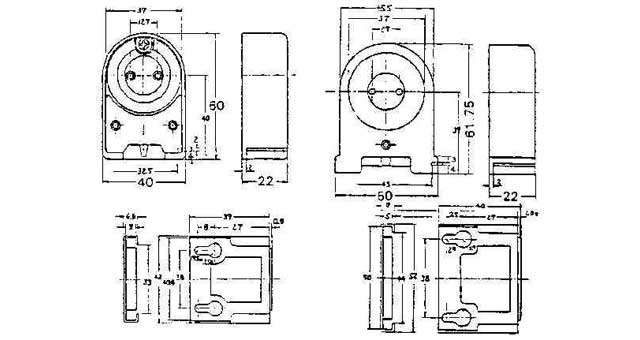 IMPA 791533 — Fl-lamp holder turret-type, phenol resin 300v 1a 50mm-wide