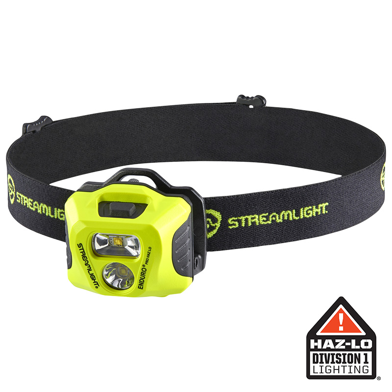 Streamlight Enduro Pro HAZ-LO - Includes (3) "AAA" Alkaline batteries, rubber hard hat strap, elastic head strap, 3M® Dual Lock® - Yellow - Box